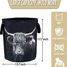 Highland Cow Laundry Basket Animal Foldable Oxford Cloth Funny Tote Bag Laundry Hamper Clothes Storage Bucket Organizer For Bathroom/Laundry Storage/Bedroom Storage Basket 17.7x13.7Inch
