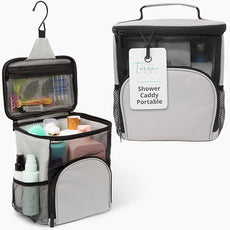 Original Portable Shower Caddy For College Dorms - Foldable Mesh Tote - Dorm Room Essentials - Durable Hanging Travel Shower Bag - Perfect for College Students, Men, Women (Grey)