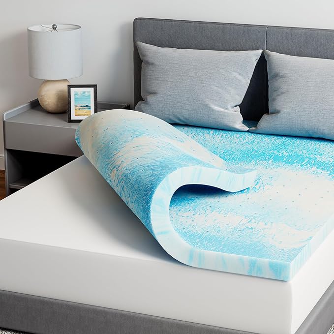 Novilla Queen Memory Foam Mattress Topper 3 Inch, Cooling Gel Infused, Ventilated Pressure Relief Pad, Medium Comfort for Sofa, RV, Camper, Dorm Room