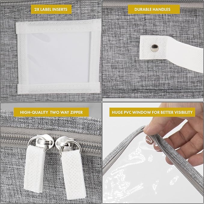 HOMELUX THEORY 2pc Under Bed Storage Containers, Bedroom Under the Bed Drawer Storage Organizer with Bins and Lids, Large Underbed Clothes Storage Box Ideal for Blanket, Fabric, & Shoes (LightGray)