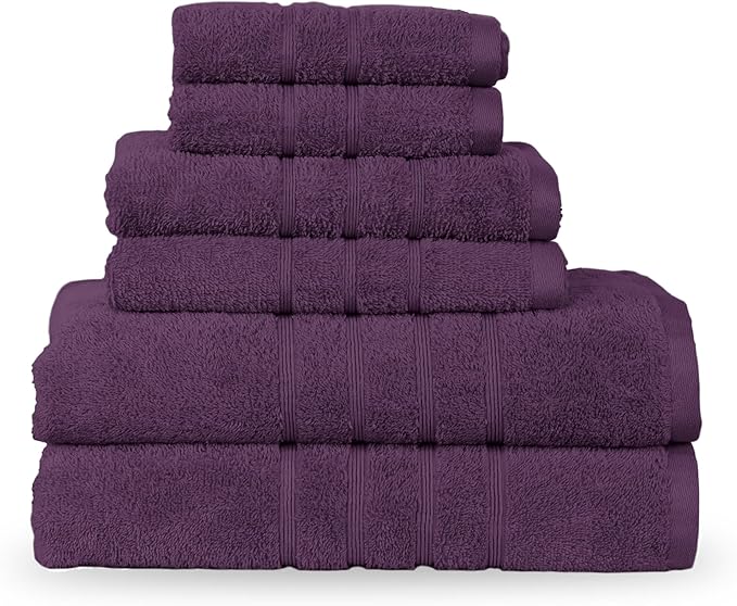 Martex 6-Piece Towel Set – Ultimate Performance – 100% Cotton – 2 Bath Towels – 2 Hand Towels – 2 Wash Cloths – Versatile – Low-Linting – Supersoft & Absorbent Bathroom Set – Easy Care – Dark Purple