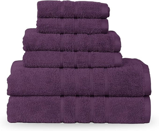 Martex 6-Piece Towel Set – Ultimate Performance – 100% Cotton – 2 Bath Towels – 2 Hand Towels – 2 Wash Cloths – Versatile – Low-Linting – Supersoft & Absorbent Bathroom Set – Easy Care – Dark Purple