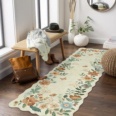 Lahome Floral Kitchen Runner Rug, 2x5 Rug Runners for Hallways Non Slip Ultra-Thin Soft Washable Carpet Runner, Non Slip Low-Pile Stain Resistant Boho Carpet for Bathroom Bedroom(2x5ft,Beige)