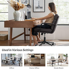 HULALA HOME Modern Faux Leather Home Office Chair with Tilt Lock & Metal Base, Desk Chair with Wheels & Padded Cushion, 360° Swivel Wide Seat Computer Task Chair, Brown