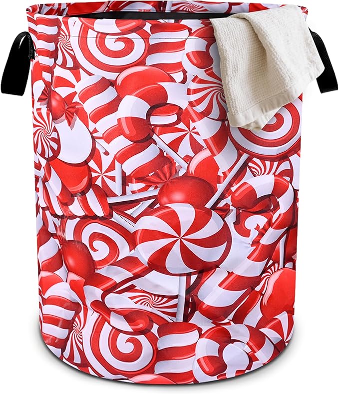 Christmas Candies Laundry Basket Foldable Oxford Cloth Tote Bag Laundry Hamper Clothes Storage Bucket Organizer For Bathroom/Laundry Storage/Bedroom 19.6x15.7 Inch