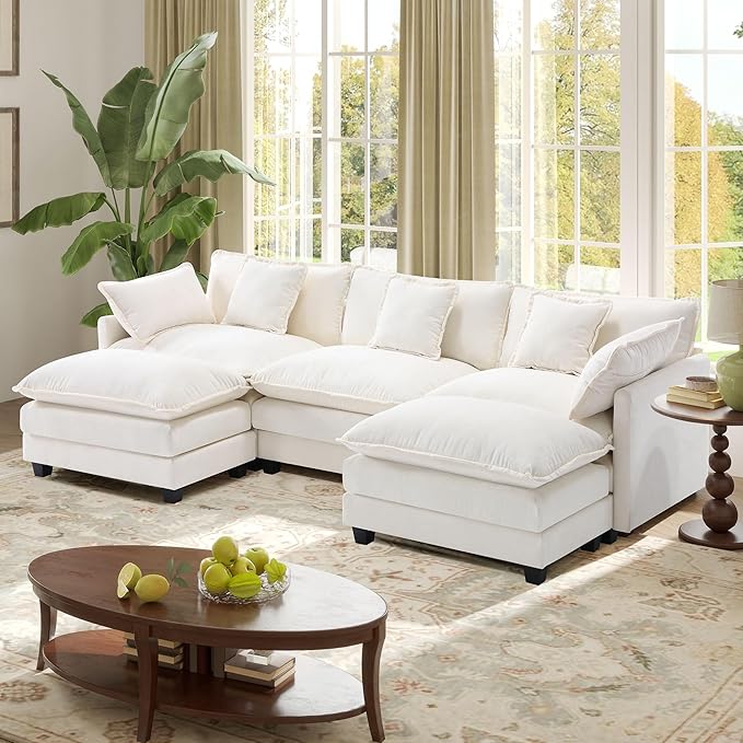 113.4" Modular Sectional Sofa,U Shaped Couch for Living Room,Modern Deep Seat Sofa 3 Seater Chenille Fabric Comfy Cloud Couches with Throw Pillows & Movable Ottoman