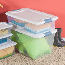 Sterilite 24-Pack Latching Box, Under Bed Storage Bins with Lids, Clear Plastic, 32 Quart - Heavy-Duty Organizing Containers for Closet, Bathroom, and Office