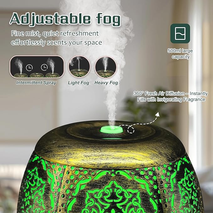 Essential Oil Diffuser for Home 500ML, Aromatherapy Diffusers for Essential Oils Large Room with Cool Mist Humidifiers for Bedroom 7 Colors Changed & 3 Mist Mode Automatic Shut-Off