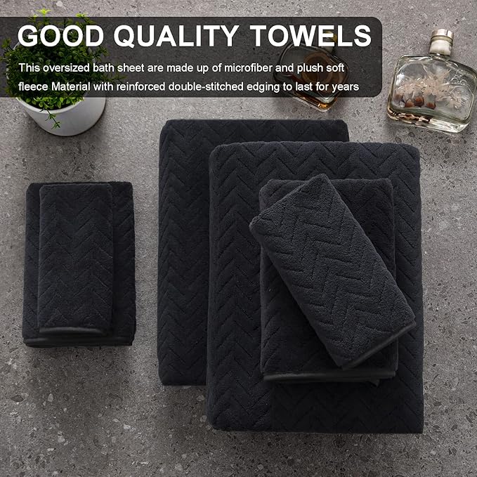 Ferdilan 8 Pack Black Bath Towel Set, 2 Extra Large Bath Towel Sheets, 2 Hand Towels and 4 Washcloths Ultra Soft and Absorbent Chair Towels for Bathroom, Quick Dry Towel for Home Hotel