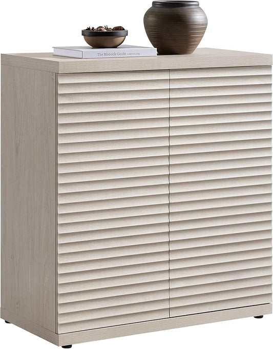 SICOTAS Buffet Cabinet with Storage Accent Sideboard Modern Credenza with Doors & Shelves Fluted Media Console Mid Century Coffee Bar Table for Living Room Kitchen Dining Room Hallway (1PCS)