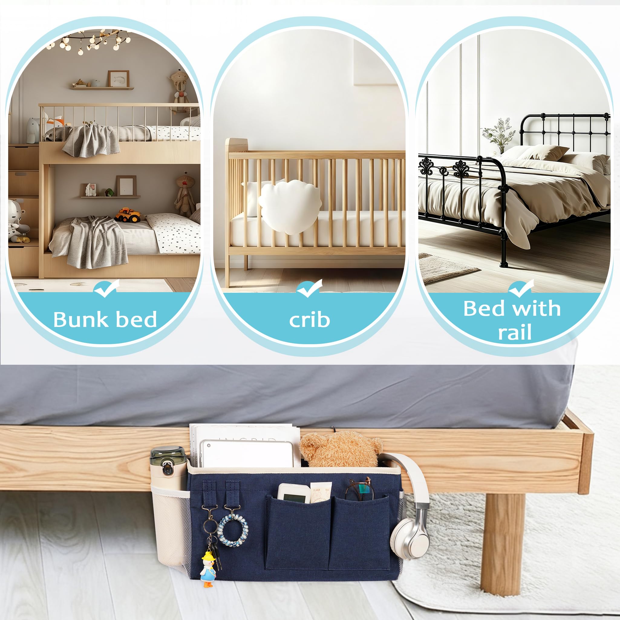 Loghot Bedside Caddy/Bedside Storage Bag Hanging Organizer for Bunk and Hospital Beds,Dorm Rooms Bed Rails,Can be Placed Glasses,Books,Mobile Phones,Keys (Light Pink) Dormly