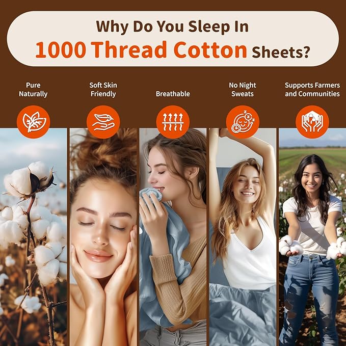 LBRO2M 1000 Thread Count 100% Egyptian Cotton Sheets Set Clifornia King, 4 Piece Sets Bed Sheet Deep Pocket Sheet Set 16" Soft Comfortable All Season (Clifornia King, French Blue)