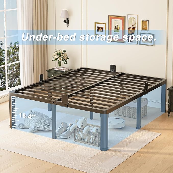 18 inch Queen Bed Frame with Round Corner Legs Mattress Slide Stopper,3500 lbs Heavy Duty Metal Platform,Steel Slats Support,No Box Spring Needed,Easy Assembly,Noise Free
