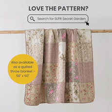 SLPR Secret Garden Patchwork Cotton Pieced Quilt Set - Twin with 1 Sham, Country Shabby Chic Bedding with Flower Pattern, Pink Floral Farmhouse Quilted Bedspread for All Seasons