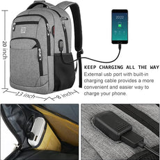 17 Inch Laptop Backpack, Business Anti Theft Slim Durable Laptops Backpack with USB Charging Port, Water Resistant College Computer Bag Gifts for Men & Women Fits 15.6 Inch Notebook-Grey