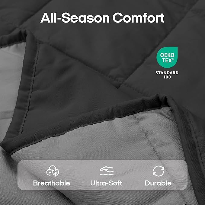 ZonLi Weighted Blanket for Adults (60"x80", 20lbs, Grey/Black) Queen Size High Breathability Cooling Heavy Blanket, Soft Material with Premium Glass Beads, All-Season, Easy Care
