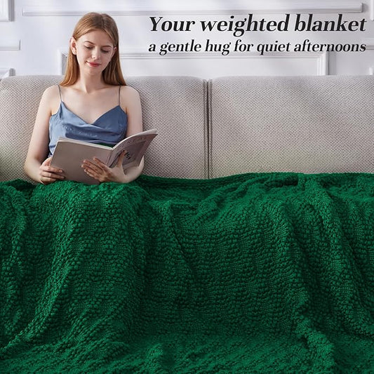 Knitted Weighted Blanket for Adult, Chunky Knit Weighted Throw for Sleep 60"*80" 12lbs, Cooling Breathable Machine Washable Heavy Blanket for Room Decor (Green, Queen)