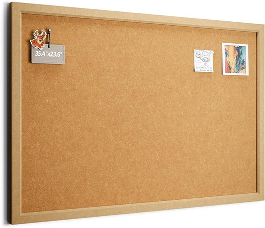 Cork Board Alternative, Felt Bulletin Board 36" x 24" Mustard Yellow Frame with 24 Adhesive Tabs, Pin Board for Home Office, Classroom, Entryway, Kitchen Wall Decor—Sunset Yellow
