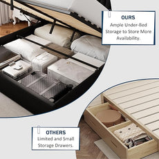 Full Size Lift Up Storage Bed, Upholstered Platform Bed Frame with Wingback Headboard, Hydraulic System, Solid Wooden Slats Support, Noise-Free, No Box Spring Needed, Easy Assembly, Black