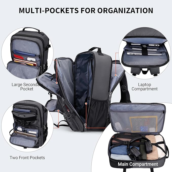 WITZMAN Carry On Travel Backpack for Men Large Convertible 45L Fit 17 Inch Laptop Backpack 3 in 1 Bag for Airline Approved(B688 Silvery Grey)
