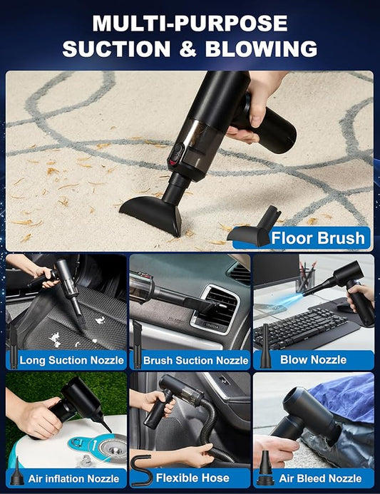 Vacuum Air Duster 78000RPM Handheld Car Vacuum Cordless 4-in-1 Air Blower & Pump, Removable 6000mAh Battery Works as a 35W Power Bank, Hand Electric Air Duster for Home Camping Office