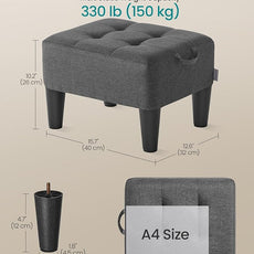SONGMICS Foot Stool with Legs, Small Footstool Ottoman, Linen-Look Fabric Seat with Thick Cushion, for Living Room, Bedroom, Entryway, 330 lb Weight Capacity, Dark Gray ULOM502G01