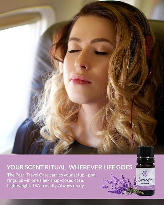 Essence Pearl Travel Case - Wearable Aromatherapy Kit with Nasal Diffuser Rings, Soaking Bay, and 5mL Essential Oil – Portable Wellness Gift Set for On?The?Go Self Care