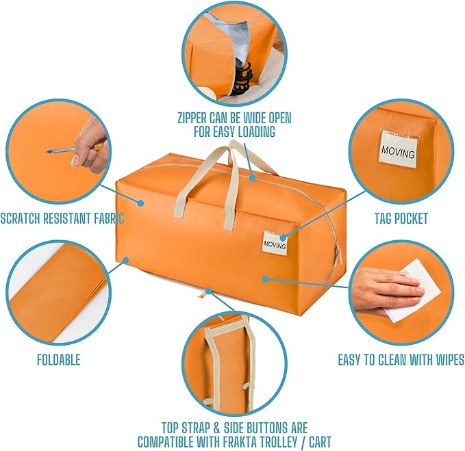 VENO 10 Pack Moving Bags w/Backpack Straps, Heavy Duty, Moving Boxes Alternative, Packing Supplies, Large Storage Totes for Dorm Room Essentials with Zipper (Seasonal Autumn Orange, 10 Pack)