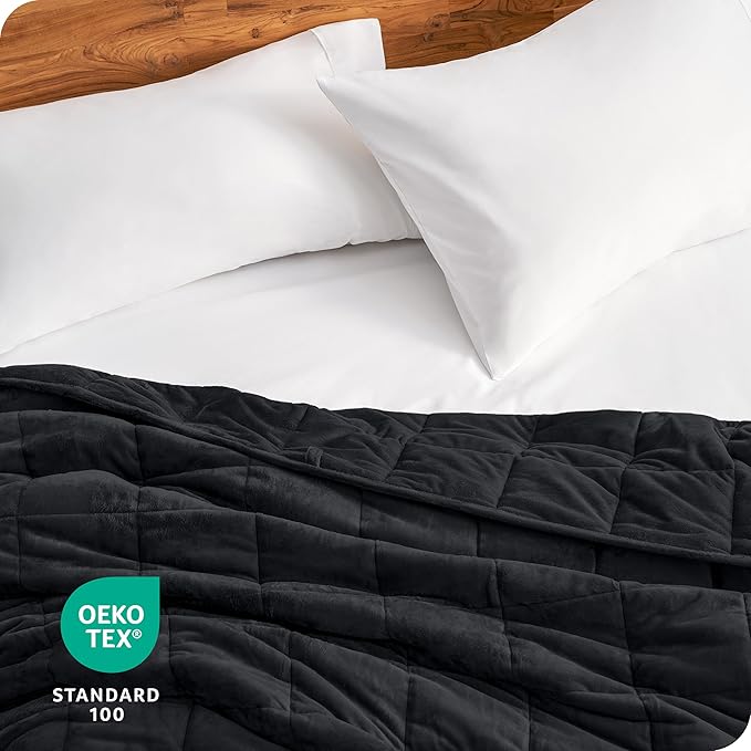 Bare Home Weighted Blanket Full or Queen Size 15lb (48" x 72") - Minky Fleece - Premium Heavy Blanket Nontoxic Glass Beads (Black, 48"x72")