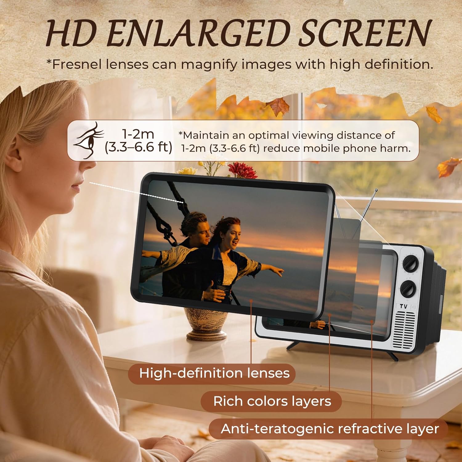 SEANCHEER Retro TV Phone Screen Magnifier – 12” Foldable Mini Cinema