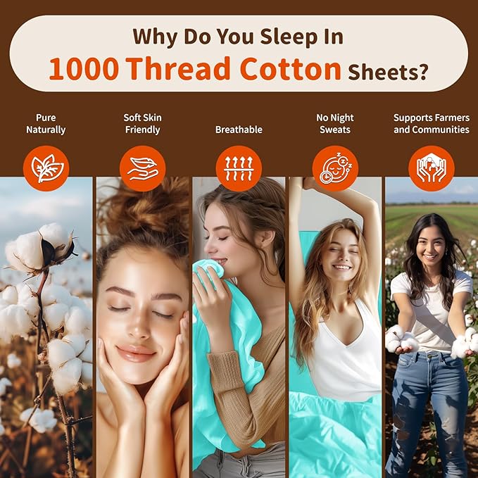 LBRO2M 1000 Thread Count 100% Cotton Sheets Set,Queen Size Bed Sheet 4 Piece Sets,Long Staple,16 Inches Deep Pocket,All Season,Bedding Super Soft Comforterble Breathable,Sateen(Lake Green)