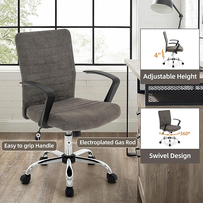 422 High Back Ribbed Office Chair Ergonomically Designed with Armrest Executive Swivel Computer Chairs with Wheels for Conference Study Leisure(Dark Grey)