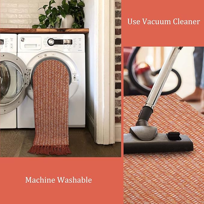 Lahome Boho Fall Kitchen Rug, 2x3 Bathroom Rug Lightweight Indoor Door Mats for Entryway Small Cotton Area Rug with Tassels, Farmhouse Washable Throw Rugs Low Pile Carpet for Bedroom