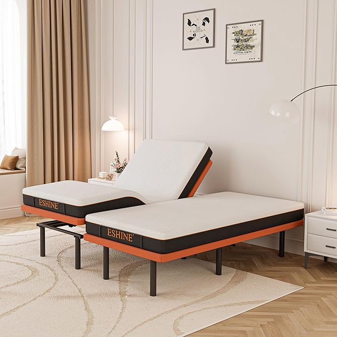 Split King Adjustable Bed Frame with Mattress - 8 Inch Gel Memory Foam Mattress(Medium-firm), Bluetooth APP Control, Wireless Remote, Zero Gravity, Anti Snore, Head and Foot Incline, 2000 Series