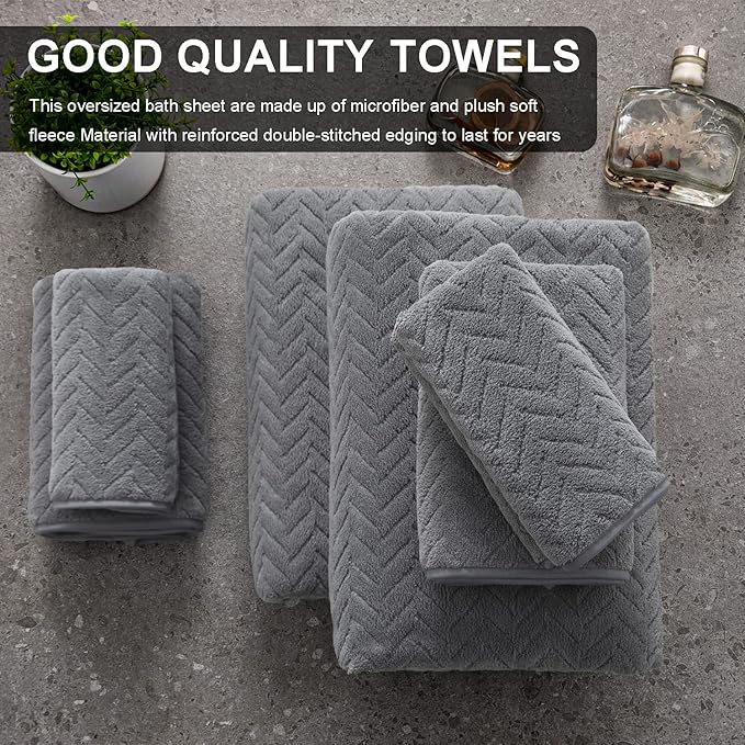 Ferdilan 8 Pack Gray Bath Towel Set, 2 Extra Large Bath Towel Sheets, 2 Hand Towels and 4 Washcloths Ultra Soft and Absorbent Chair Towels for Bathroom, Quick Dry Towel for Home Hotel