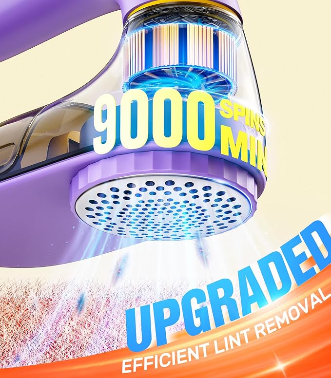 POPCHOSE Fabric Shaver, Lint Remover for Clothes, Lint Shaver with 6-Leaf Blades, 2 Speed Sweater Shavers to Remove Pilling for Clothing, Couch, Furniture, Fuzz, USB Rechargeble, Purple