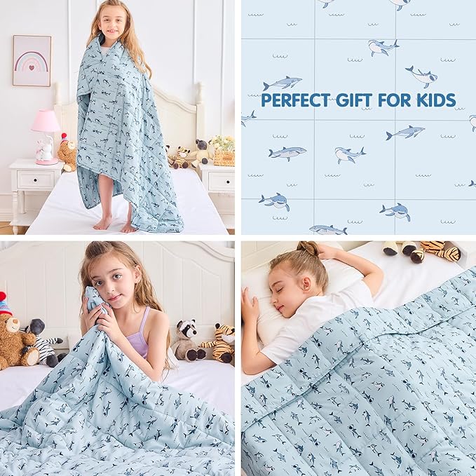 yescool Shark Weighted Blanket 3 Pounds Cooling Weighted Lap Blanket, Heavy Blankets for Sleeping, Weighted Throw Blanket Gift for 20-40lbs, 36"x48"