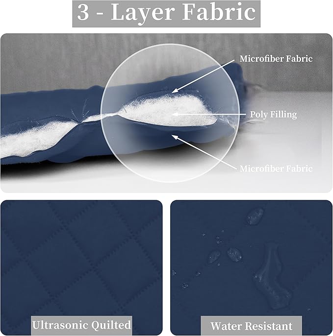 Easy-Going Queen Plus Size Reversible Quilt Set with 1 Quilt and 2 Pillow Shams, Soft Bed Quilt Cover, Water Resistant Lightweight Microfiber Bedspread, Stain Resistant, Dark Blue/Light Blue