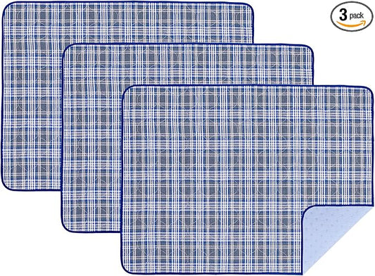 OUTCREATOR® Washable Bed Pads 18" x 24" (Pack of 3) for Incontinence Mattress Protector, Reusable Underpads for Elderly, Adults, Kids, Pets with Anti-Slip Bottom (Light Blue Plaid)
