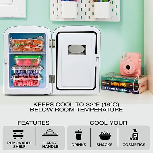 Koolatron Mini Fridge - 6 Can Refrigerator for Bedroom Office, Portable Table Top Beverage Cooler, 12V 110V Refrigerador For Drinks, Soda, Wine, Use In Car, Dorm, Outdoor, Patio