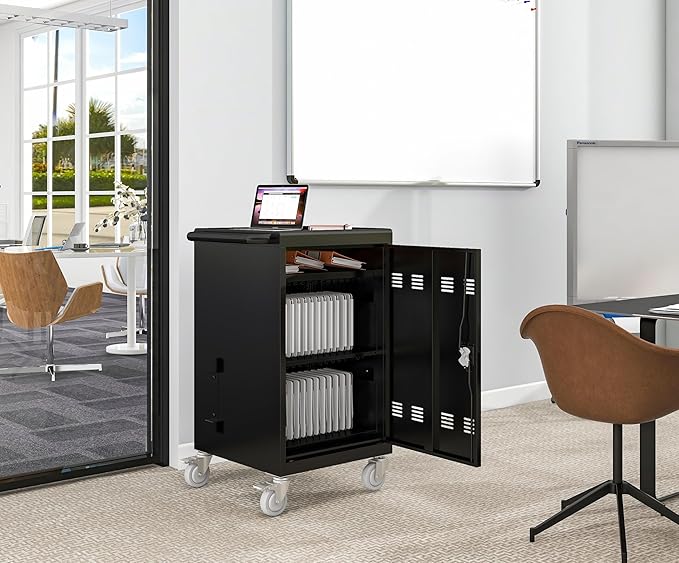 Laptop Charging Cart, 32 Charging Ports Laptop Storage Cart, 30-Bay Mobile Charging Cabinet for iPads up to 16.3", Chromebook Devices, Cord Management, Access Lock.School,Business.Black