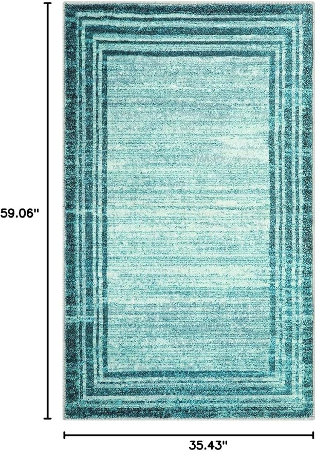 Lahome Modern Abstract Area Rug, Washable Teal 3x5 Kitchen Rugs Non Slip Large Entryway Rug Indoor, Low-Pile Soft Bathroom Mat Minimalist Throw Rug for Bedroom Living Room Stain Resistance