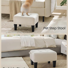 SONGMICS Foot Stool with Legs, Small Footstool Ottoman, Velvet Seat with Thick Cushion, for Living Room, Bedroom, Entryway, 330 lb Weight Capacity, Cream White ULOM501W01