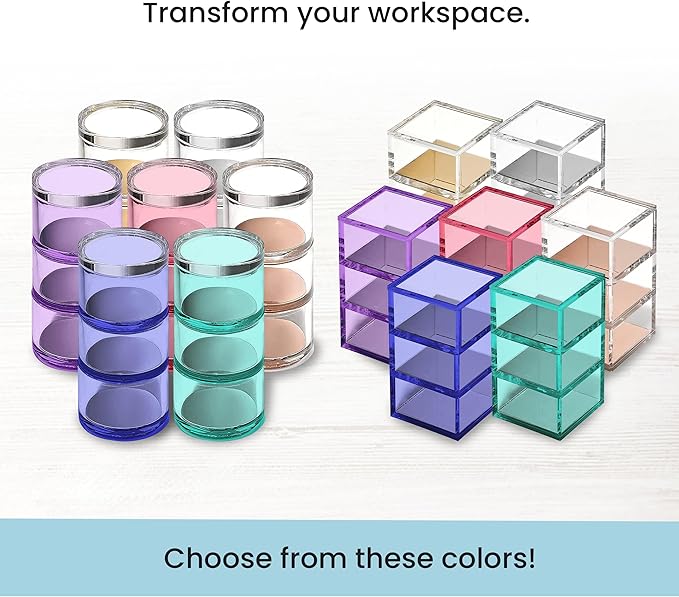OfficeGoods 3-Tier Stackable Acrylic Holder- Stylish Desk Organizer and Storage for Office or Home – Transparent Round Design, Purple with Silver Metal Base