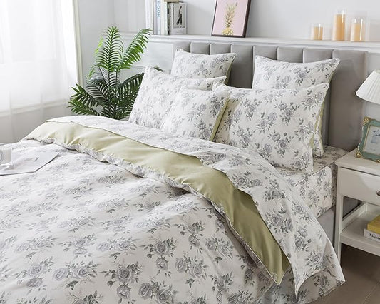 FADFAY College Duvet Cover Set Twin XL Vintage Rose Floral Bedding Shabby Peony Dorm Room Comforter Cover Set 100% Percale Cotton Ultra Soft Quilt Cover with Hidden Zipper Closure 3Pcs, Twin XL Size