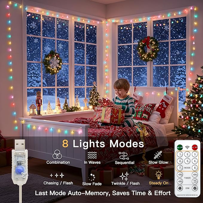 suddus Classroom Lights Plug in, 33ft 100 Led USB Pastel Fairy Lights with Timer, Globe String Lights Indoor for, Dorm, Party, Room, Outdoor, Tree, Patio, Garden, Christmas Decoration