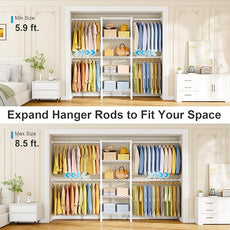 Ulif M2 Wall Mounted Closet System, Clothes Rack Mounted onto the Wall with 4 Expandable Hanger Rods and 5 Metal Shelves, Clothing Organizer Storage in (70.8-102.3)