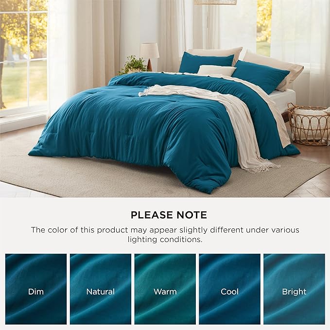 Bedsure Full Size Comforter Set, Teal Soft Prewashed Bedding for All Seasons, 3 Pieces GentleSoft™ Warm Down Alternative Bed Set, 1 Lightweight Comforter (82"x86") and 2 Pillowcases (20"x26")