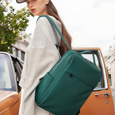 MASINTOR 15.6 inch PU Leather Laptop Backpack Purse for Women, Large College Casual Backpack Travel Bag Retro Green