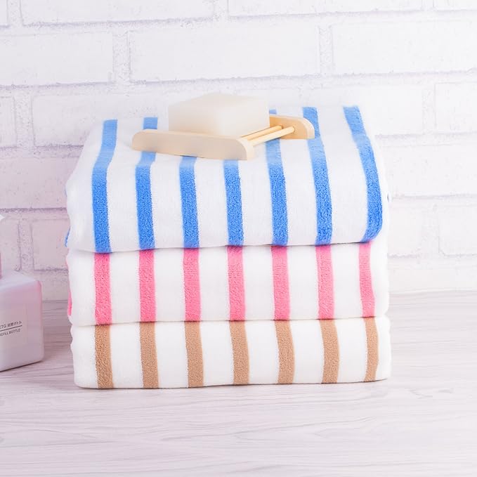 JML Microfiber Beach Towels, Large Bath Towel Set for Adult, 6 Pack, 27" x 55" - Cabana Stripe - Absorbent, Quick Dry for Pool, Bathroom, Sport, Yoga, Camping, Swimming, Dorm, Summer Party, Blue